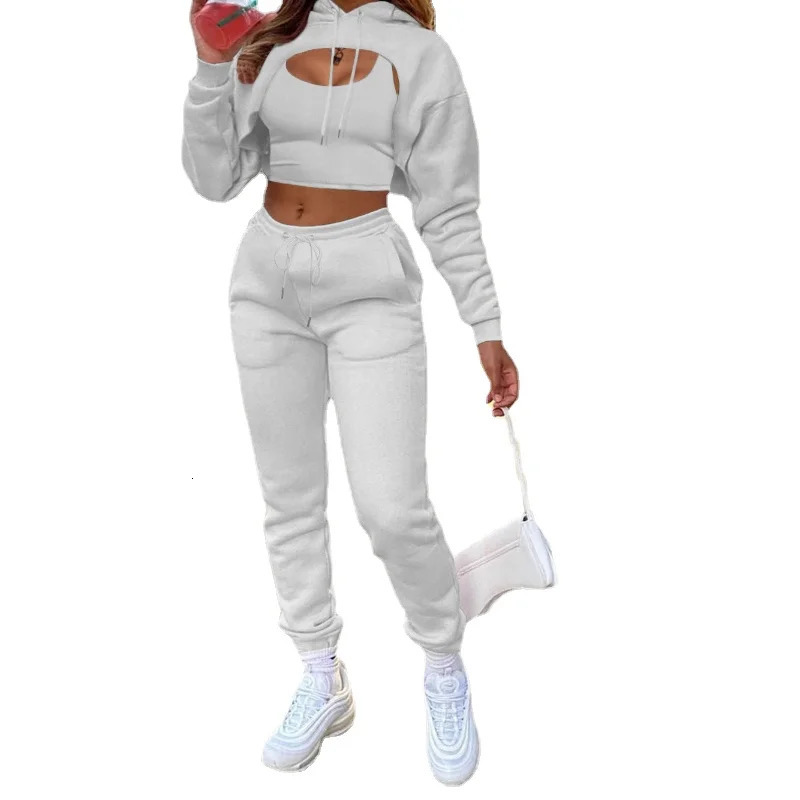 Autumn and winter 3piece womens sportswear long sleeved solid 241007