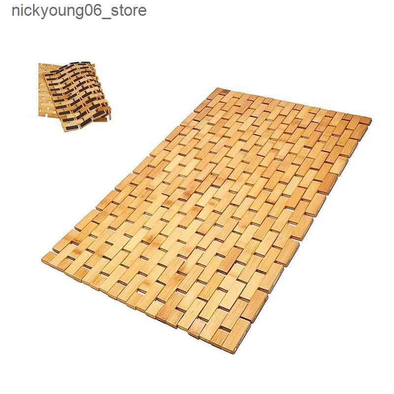 Non-Slip Bath Mats Natural Bamboo Wood Bath Mat Bathroom Sauna Spa Bathtub Kitchen Accessories Foldbale Bamboo Bath shower Mat with Non Slip L240910