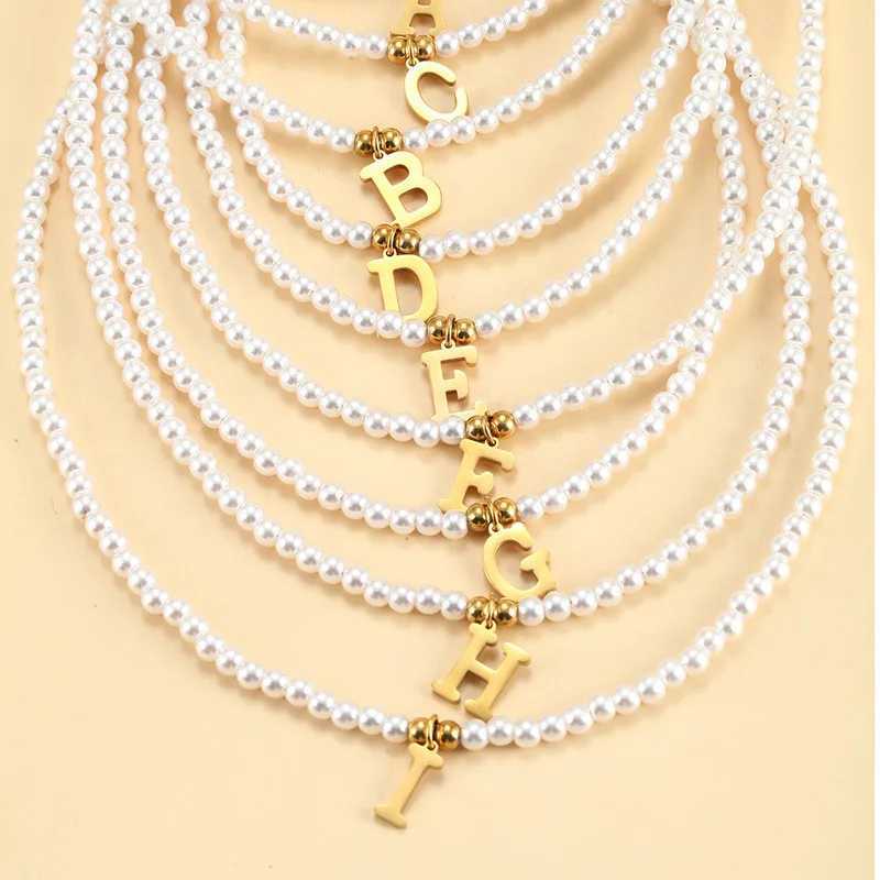 Golden Letters Initial Pendant Necklace Diy Name Simulated Pearls Bead Necklaces for Women Pearl Womans Choker Jewelry GiftX241009