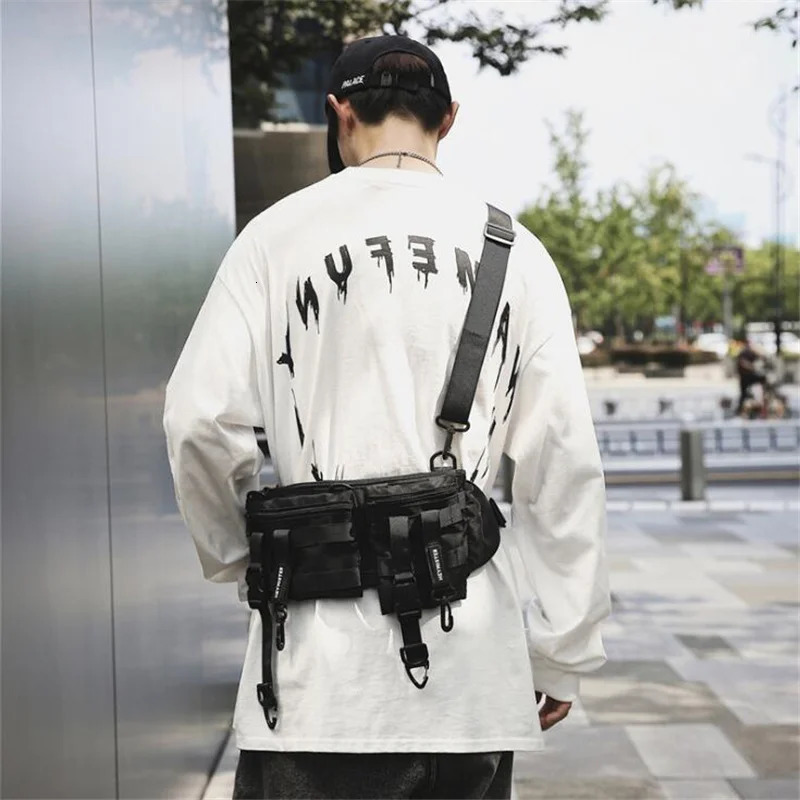 Multi functional tactical cross body bag mens Harajuku fashion Techwear detachable chest bag hip-hop waterproof waist bag 241008