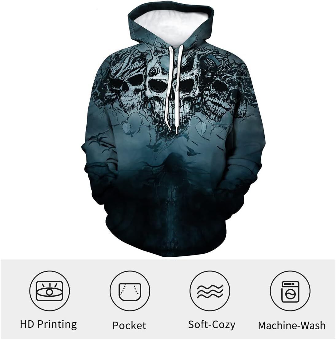 Hoodie for Mens Womens Mens Skull Printed Hoodie Novelty Graphic Sweatshirt Pullover Hoodies Graphic Pullover Long Sleeve cool