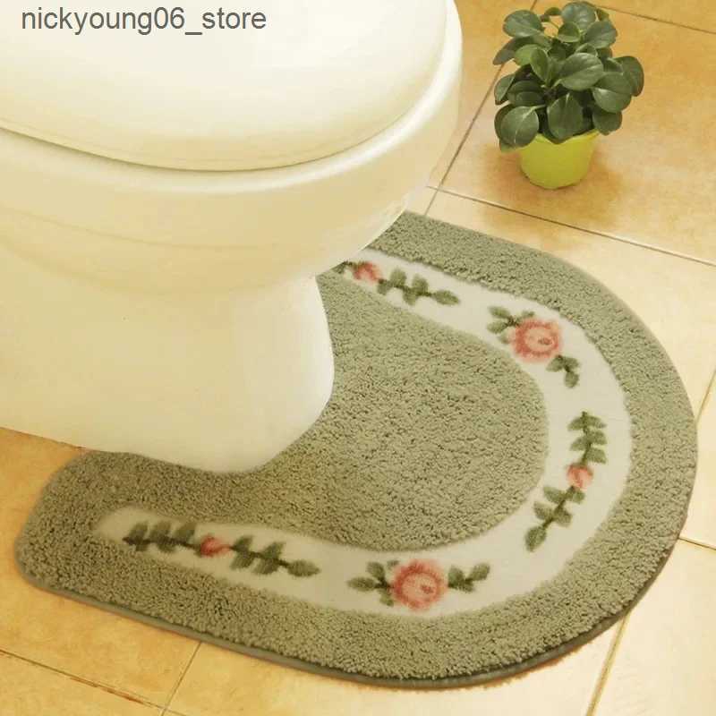 Non-Slip Bath Mats 50Cm Oval Toilet Pad Home Square Bathroom Floor Mat Coral Velvet Carpet Bathroom Rug Toilet Non-slip Bath Mats Absorbent Pads L2409