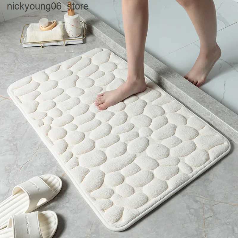 Non-Slip Bath Mats Cobblestone Emed Bathroom Bath Mat Non-slip Carpets In Wash Basin Bathtub Side Floor Rug Shower Room Doormat Memory Foam Pad L24091