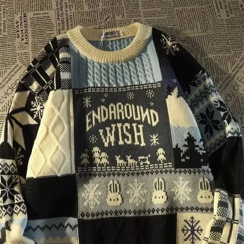 Y2K Europe And America Cute Twist Men Women Christmas Long Sleeved Sweater Street Autumn Winter Fashion Loosesweater 240930