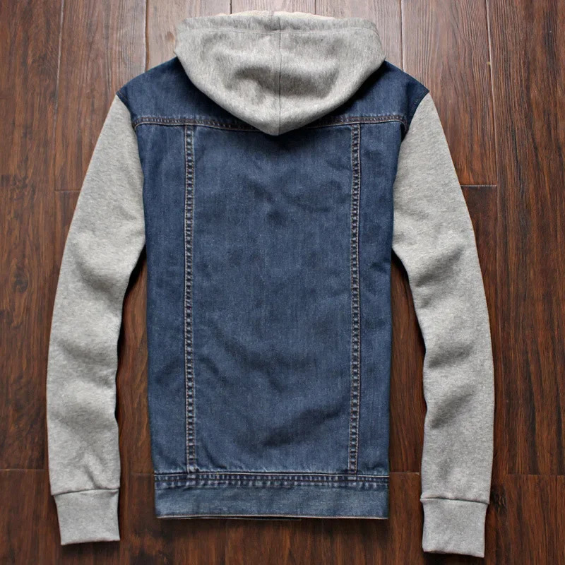 Mens autumn and winter slim fit twopiece denim jacket hooded 241007