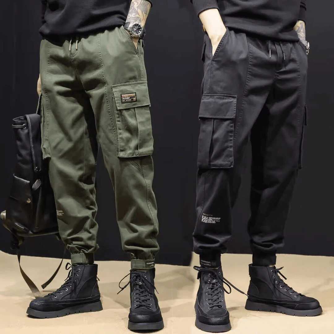 2024 black cargo pants mens drawstring ankle length 9 pieces Trouser streetwear fashion cotton pants mens casual work pants new W241009
