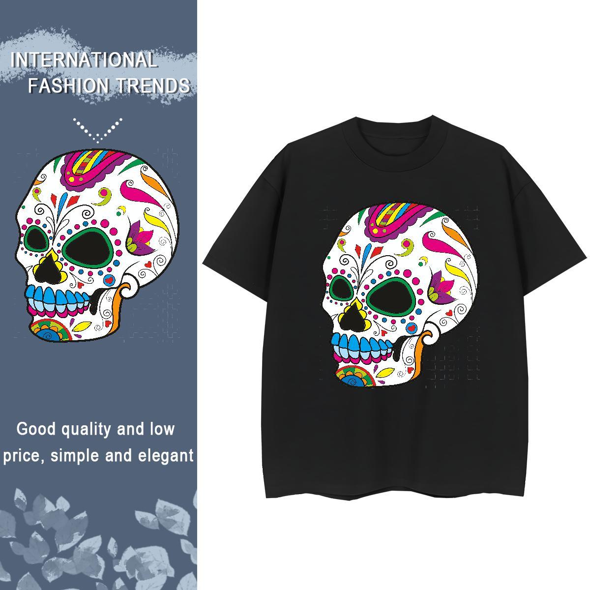 Comfortable Mens T Shirts 230g Cotton skull Hip Hop Street DIY Breathable Short Sleeve Tshirt for Man Woman Fashion Design Top Tees