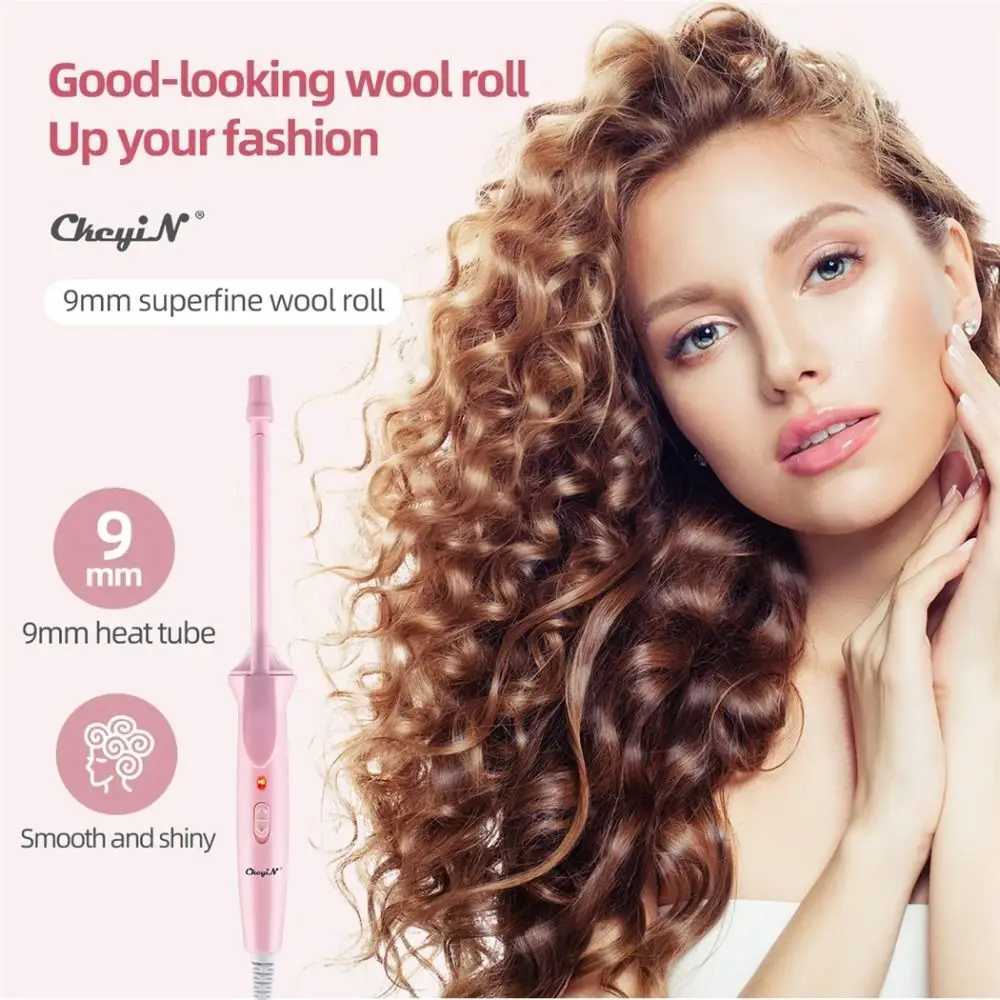 Professional Mini Hair Curling New Iron Superfine Ceramic 9mm Curler Wand Curly Tongs Electric Salon Styling ToolXJ2410