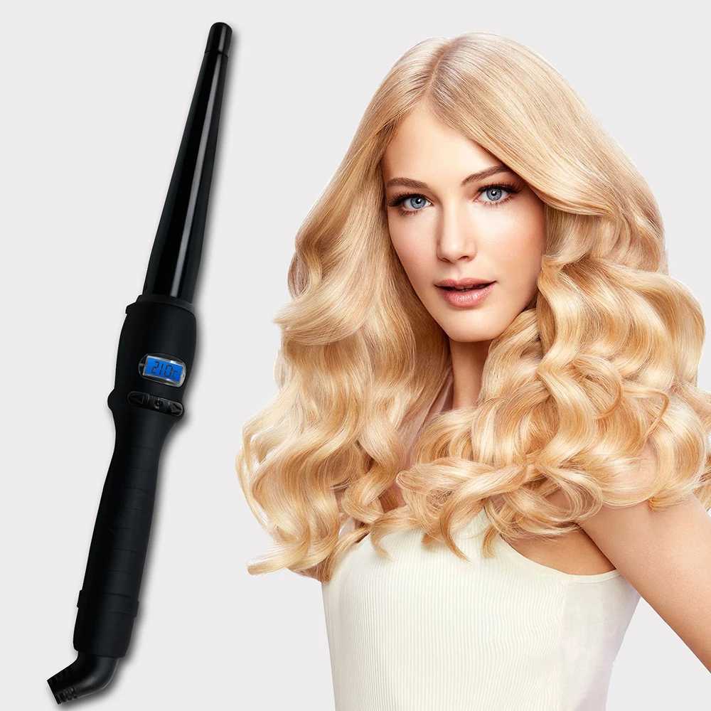 Hair Curling Wand Tapered Curling Iron Professional Ceramic Hair Curler Wand Instant Heating Hair Styling Tools LCD DisplayXJ241010
