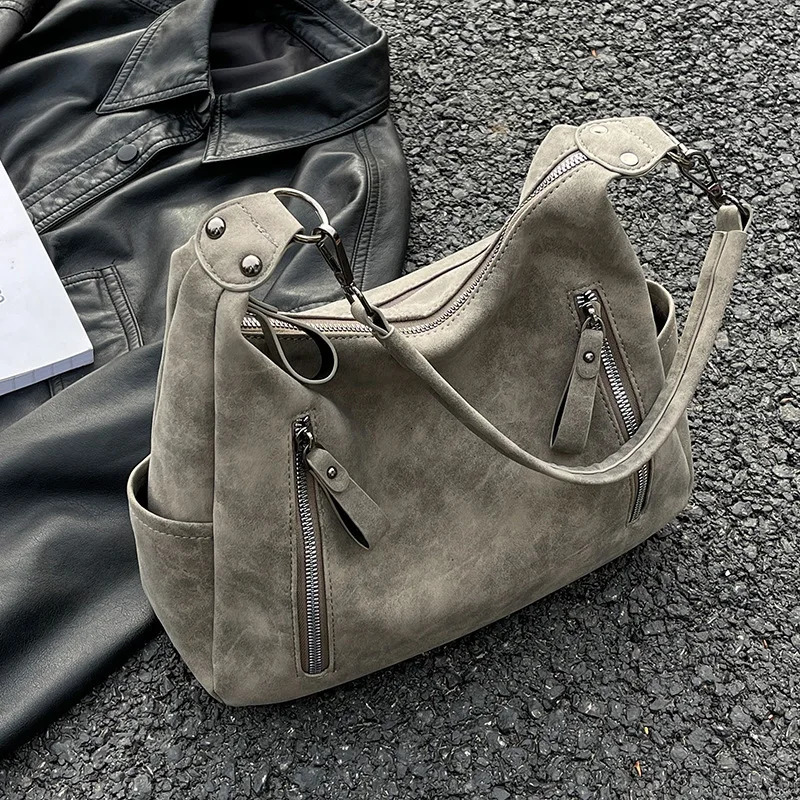 Matte leather womens shoulder bag large capacity winter travel womens handbag cross body bag shopping bag 241008