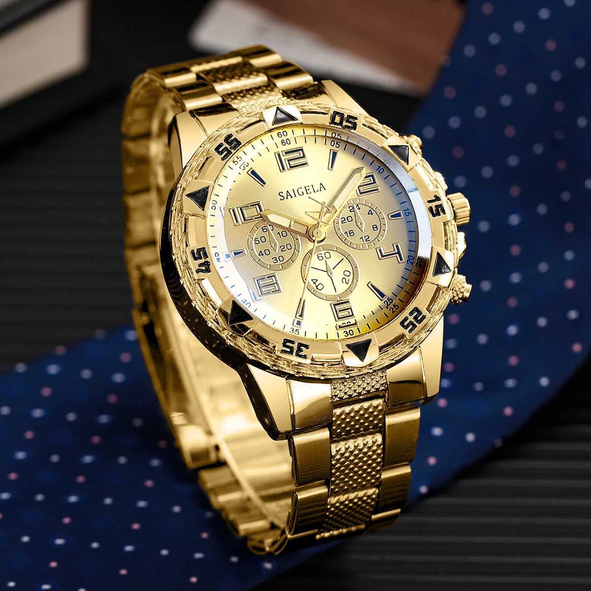 2PCS Men Business Watches Fashion Arabic Dial Steel Band Males Quartz Watch Set (Without BoxX2410