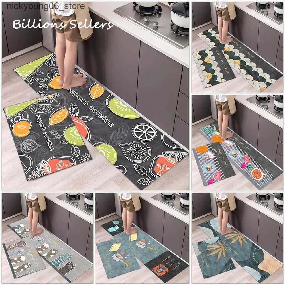 Non-Slip Bath Mats Creative Kitchen Floor Mat Tableware Pattern Entrance Doormat Bathroom Door Mat Floormat Parlor Anti-slip Antifouling Long Rugs L24