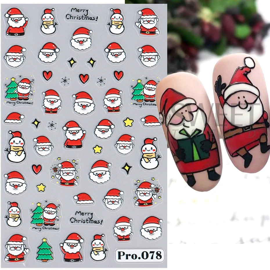Cute Deer Christmas Nail Stickers 5D Embossed Elk Stars Gingerbread People Snowflake Santa Claus Holly DIY Winter Carving Handicrafts 241008