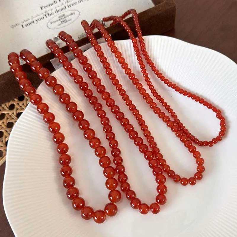Vintage Red Beaded Necklaces for Women Chinese Style Glass Beads Necklace Exquisite Elegant Choker Aesthetic Jewelry AccessoriesX241009