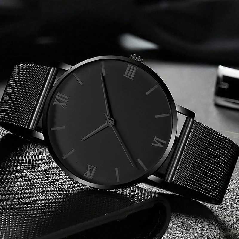 2Pcs Fashion Mens Watch Business Simple Stainless Steel Mesh Belt Quartz Watch with Dumbbell Bead String Bracelet SetX241010