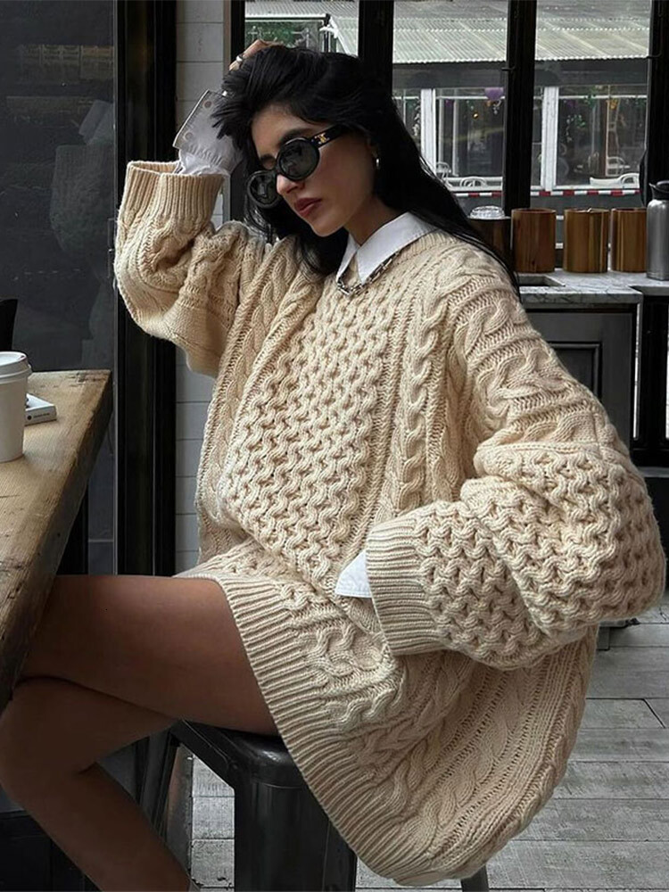 Women Overtised Loose Solid Long Sleeve Knit Cardigan Elegant O Neck Short Sweaters 2024 Autumn Lady High Streetwear