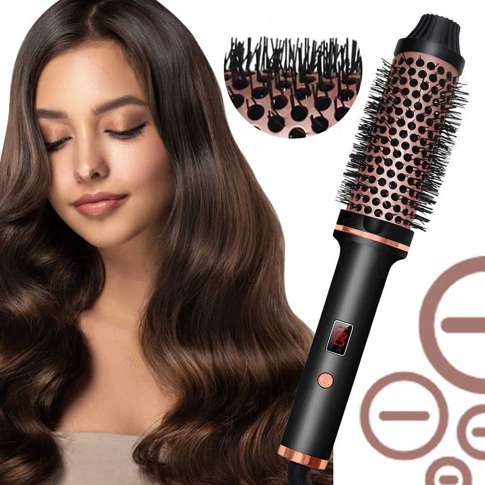 Curling Iron Brush Ceramic Tourmaline Curling Comb 5 Temperature Setting Hair Volumizing Comb 60 Min Auto Off for Home TravelXJ241010