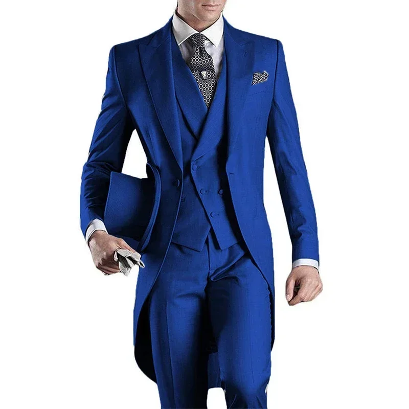 Wedding Men Suit 3 Pcs Groom Tuxedo Formal Business Tail Coat For Prom Male Fashion Set (Jacket + Vest + Pants ) 2024