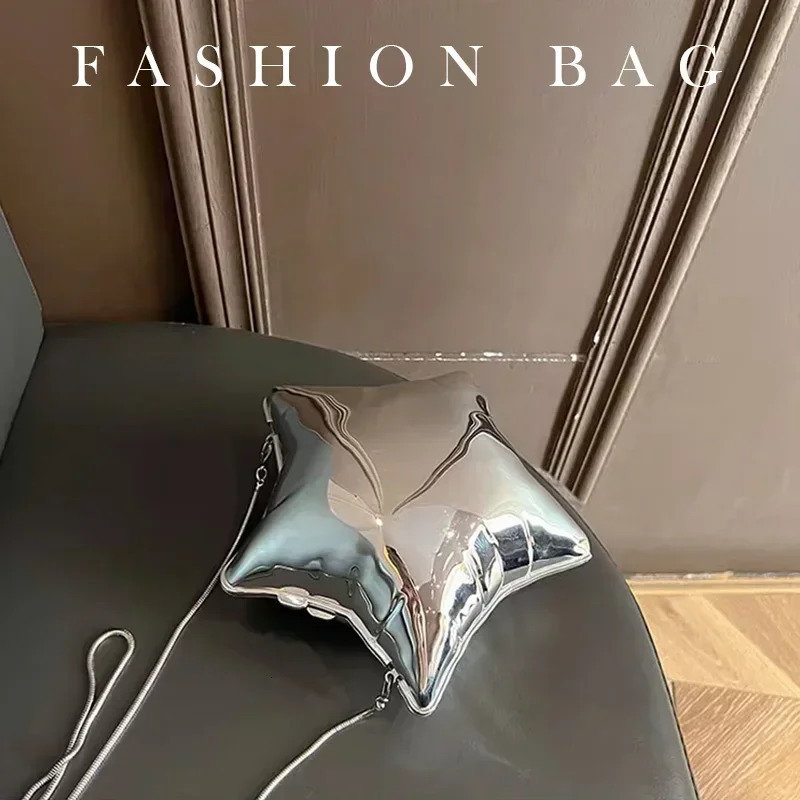 Womens metal silver shell bag cute evening clutch with shoulder strap used for wedding party small wallet ner handbag 241008