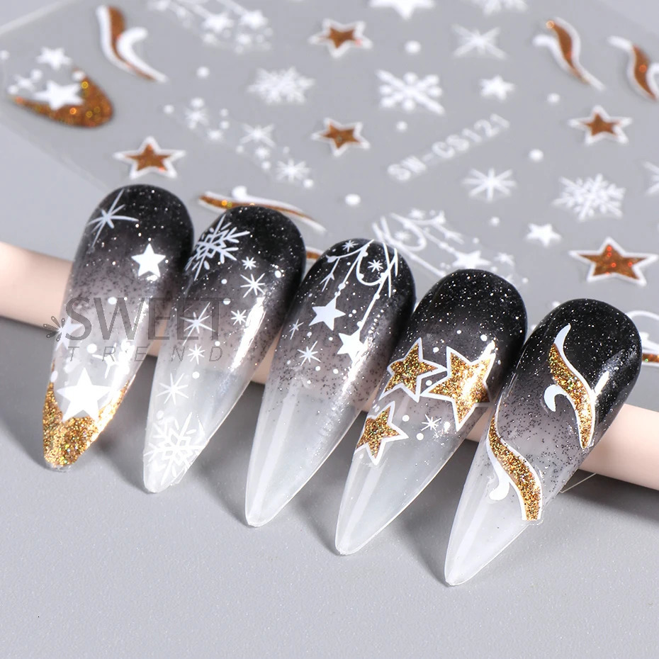 Reflective Gold Christmas Nail Art Stickers Sparkling Bell Lights Snowflake 2024 Year Handmade Winter Foil 241008