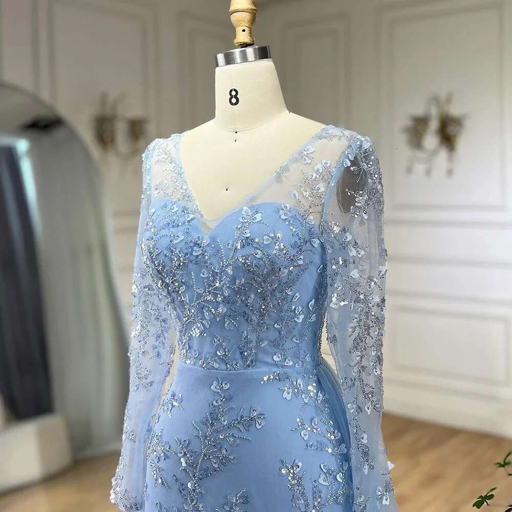 Blue Long sleeved Slim Fit Sexy Mermaid Fishtail Evening Women's Gorgeous Elegant Formal Party Dress 2024