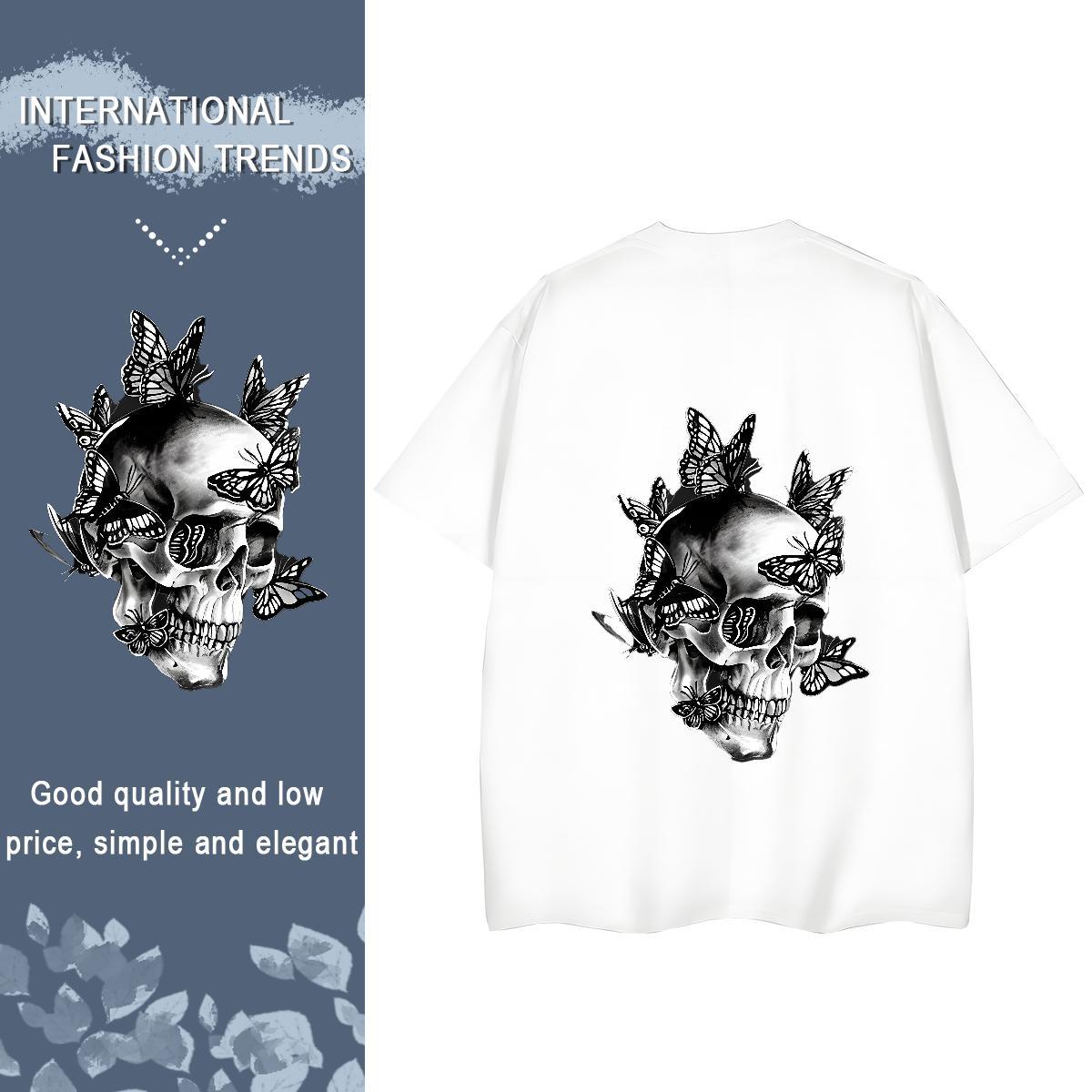 Fashion Casual Woman T Shirts 230g 100% Cotton Breathable Crew Neck High Street Hip Hop skull Tshirt for Man Woman Popular Plus Size Cartoon Top Tees