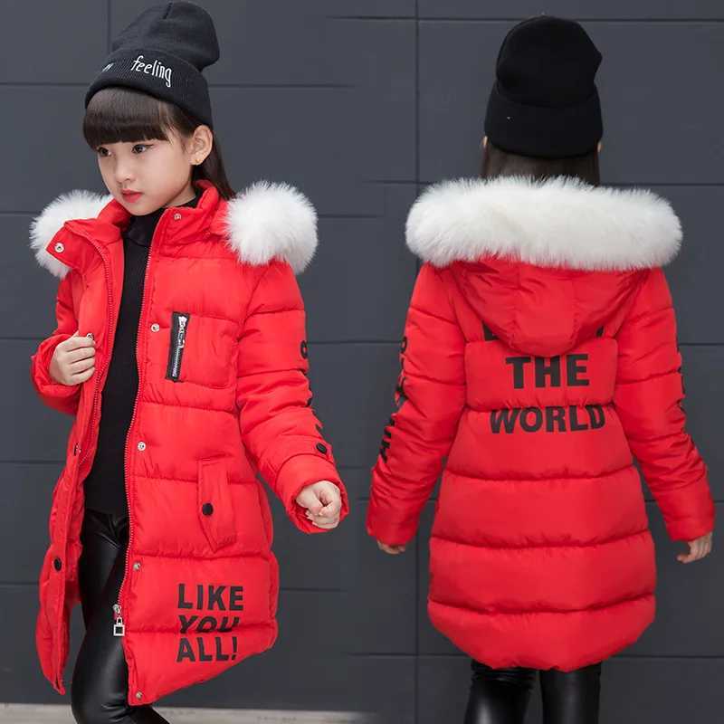 Down Coat 2023 Winter Girls Warm Jacket Fashion Fur Hoodie Childrens Clothing Cotton Lining Park H241010