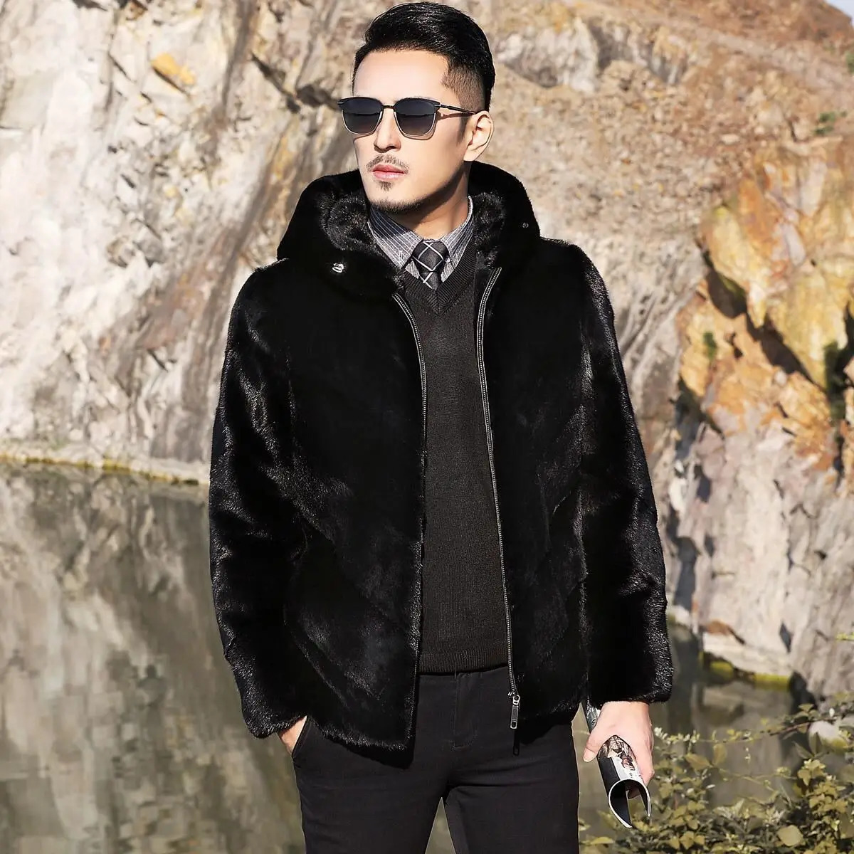 autumn and winter mens faux mink coat with thick collar and warm jacket fashionable mens environmentally friendly faux fur coat L49 241010