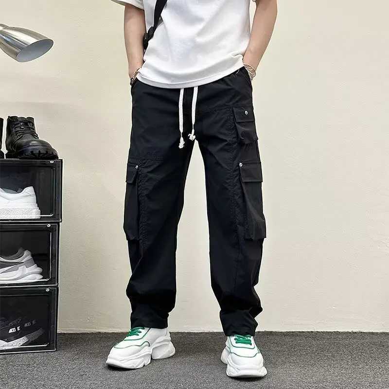 Mens hip-hop straight leg cargo pants ultra-thin suitable for casual outdoor pants mens work pants hiking W241009