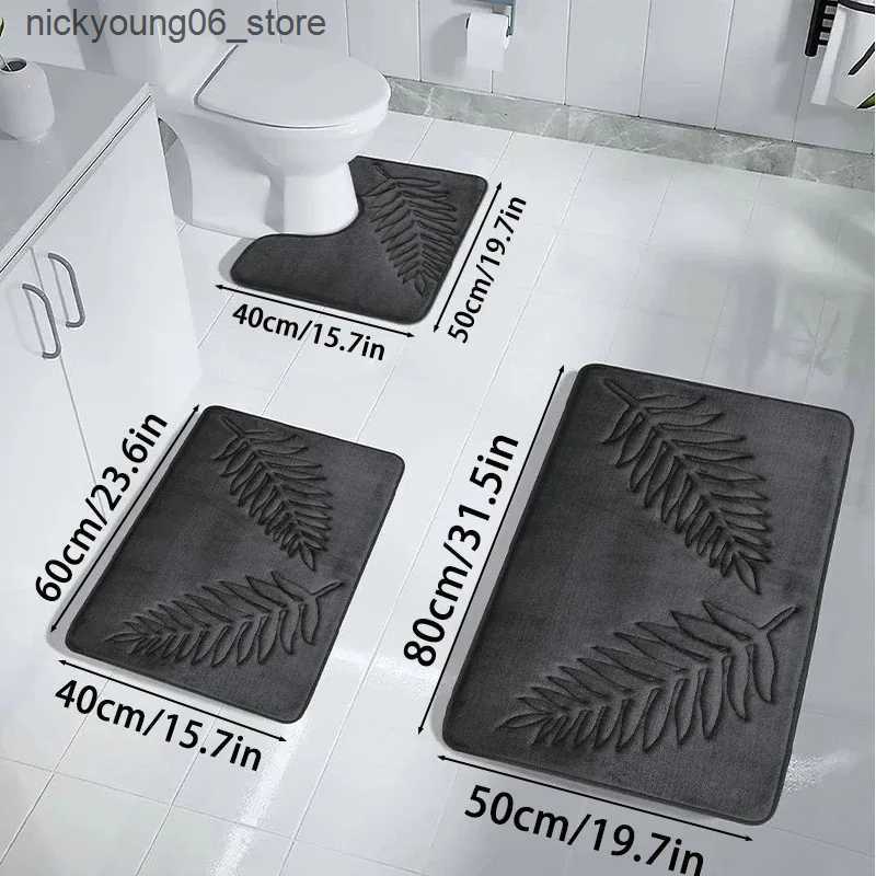 Non-Slip Bath Mats 3pcs/set Bathroom Rug Set Non-Slip Absorbent Shower Pad Soft Memory Foam Toilet Mat U Shaped Carpet Rectangle Floor Bath Mat L24091