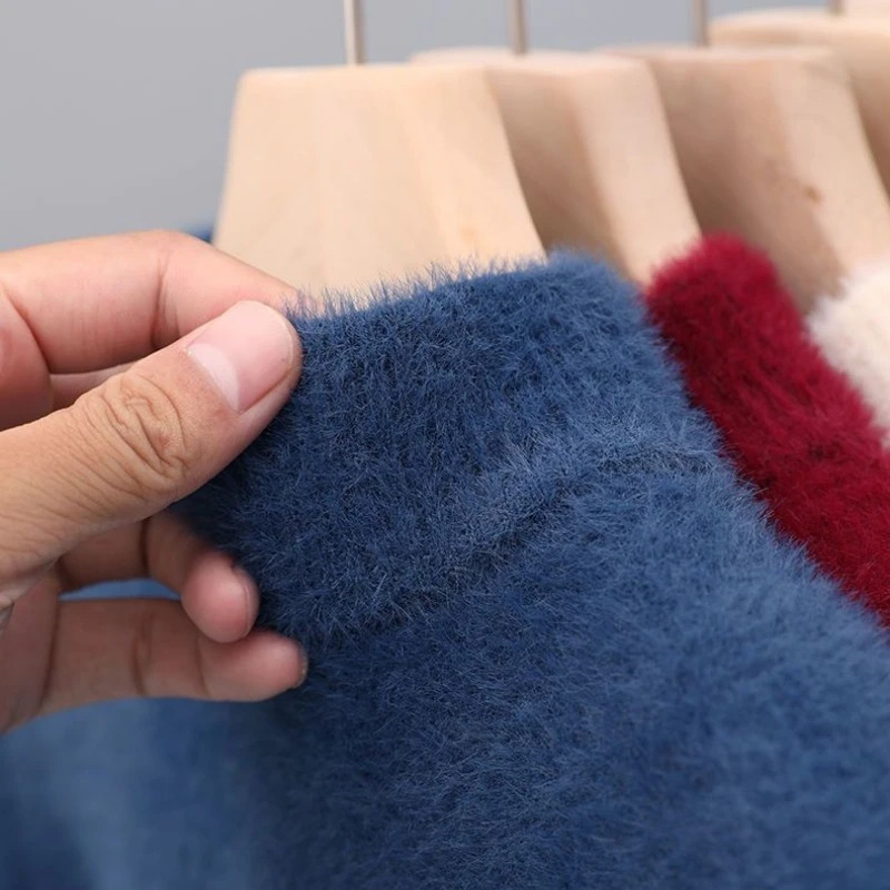 Pullover Men Sweater Soft Warm Long Sleeve Mock Neck Solid Color Fine fleece Thicken Loose Casual Sweaters 240930