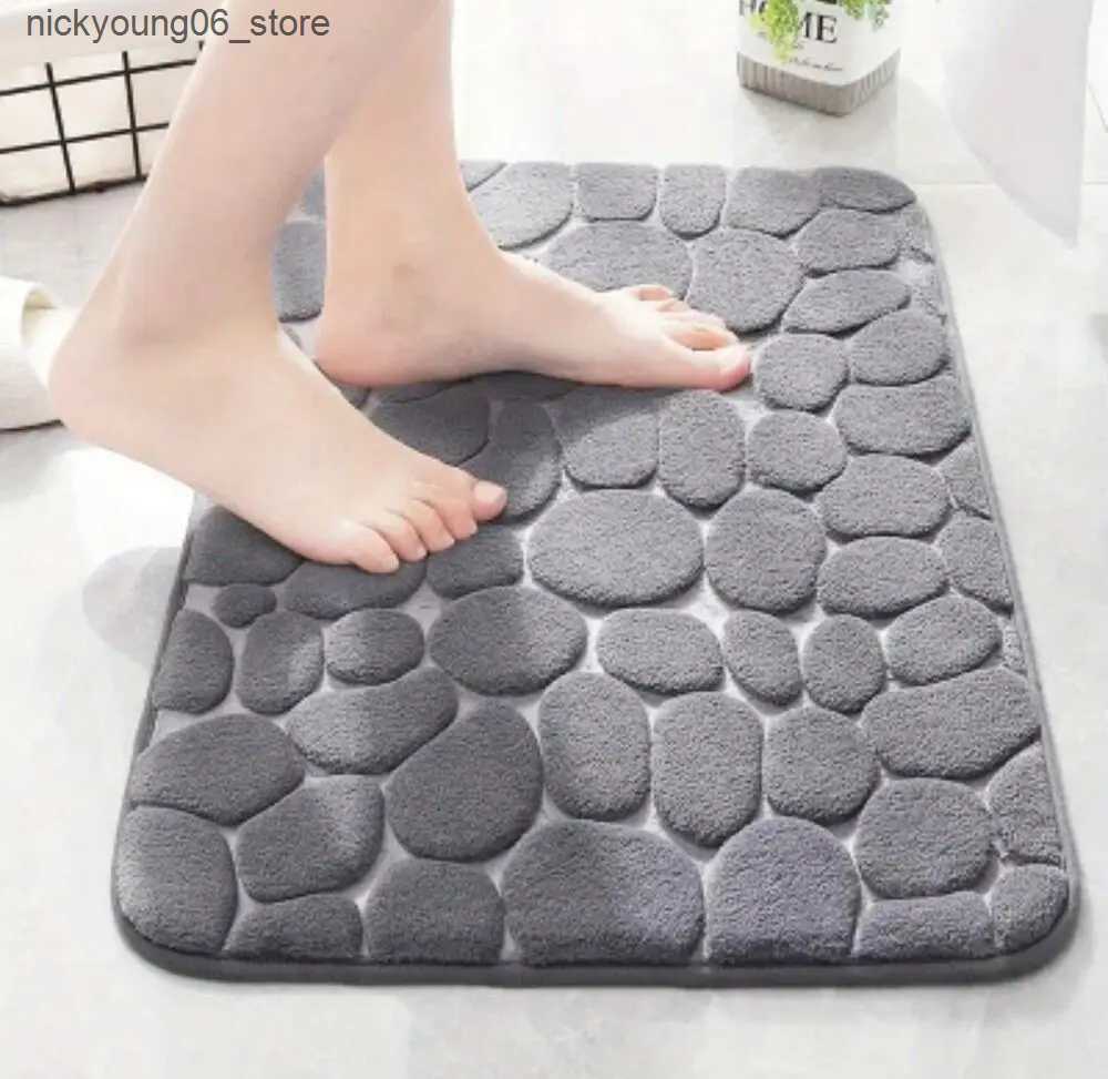 Non-Slip Bath Mats Cobblestone Emed Shower Antislip Mat Super Absorbent Draining Mat Bathroom Carpet Memory Foam Washable Rug Toilet Floor Mat L240910