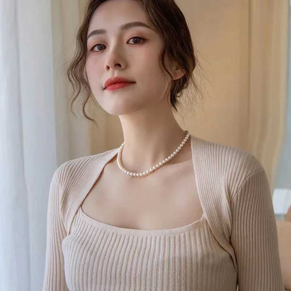 SUMENG Vintage Elegant Simple 4/6/8MM White Pearl Chain Choker Necklace for Women Wedding 2024 Fashion Jewelry GiftsX241009
