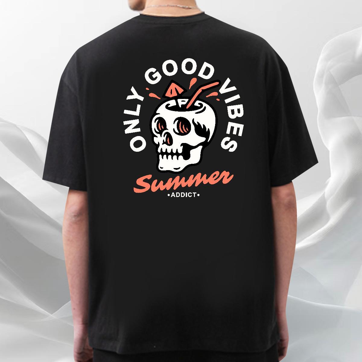 Brand T-Shirts for Men 230g Cotton skull Hip Hop Street Oversized 3XL 4XL Crew Neck Men Clothes T-Shirt DIY Customized Tops Shirt