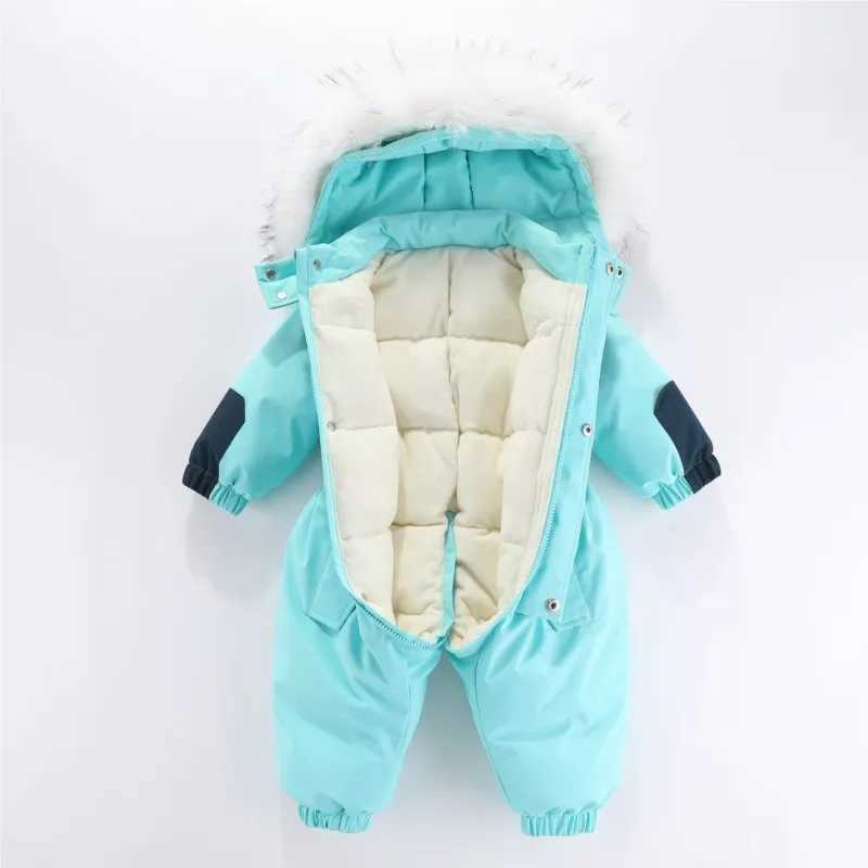 Down Coat -30 degree 2024 winter jumpsuit with velvet insulation for children aged 1-5 outerwear infants and boys snow jacket babies jumpsuits H241010