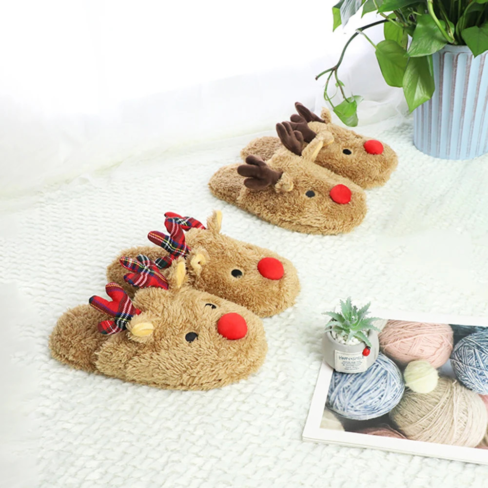 Christmas Reindeer Slippers House Flat Floor Soft Slides Non-Slip Winter Slippers Slip-On Slippers Cozy Women Men for Xmas Gift 241010
