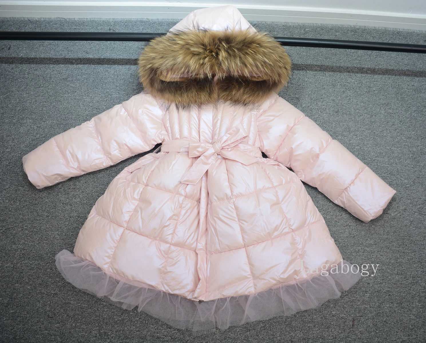 Down Coat Fashion Parka Girls Real Fur Hooded Clothes ultra-thin waistband casual childrens coat mesh dress warm cotton pad jacket TR202 H241010
