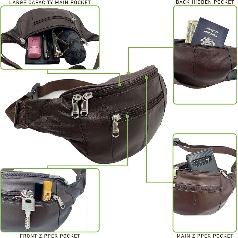 Liberty Leather Medium Size Fanny Pack Crossbody Waist Bum Hip Bag For Women And Teen Girls