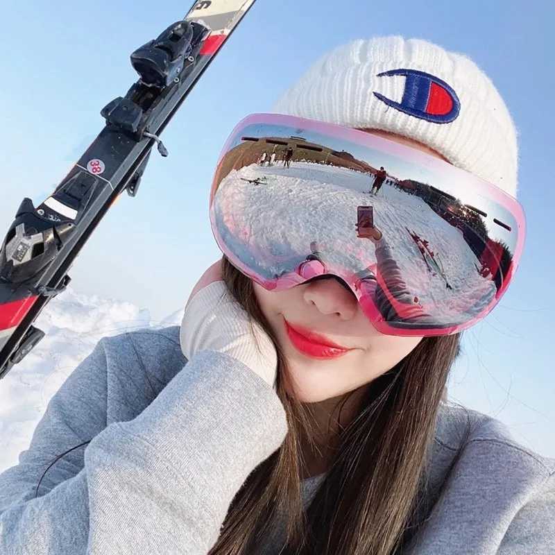 Adult outdoor cycling skiing goggles with large spherical glasses can be plugged double-layer anti fog goggles CL241010