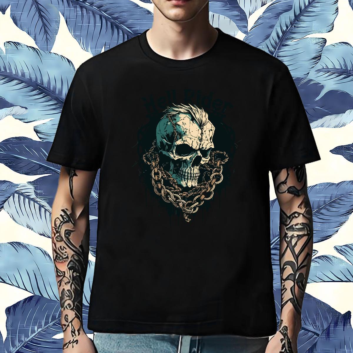 Loose T Shirts Men 230g 100% Cotton skull Anime Printing Street Floral Print Crew Neck Tshirts Classic Tops Shirt