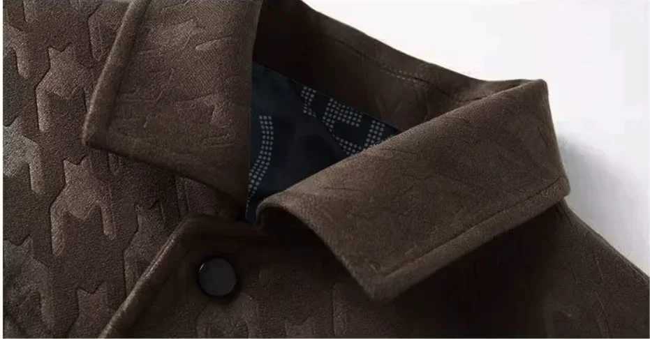 Autumn new style Thousand Bird plaid jacket high-quality printed short collar casual jacket young and fashionable leather jacket size 5XL Z241010