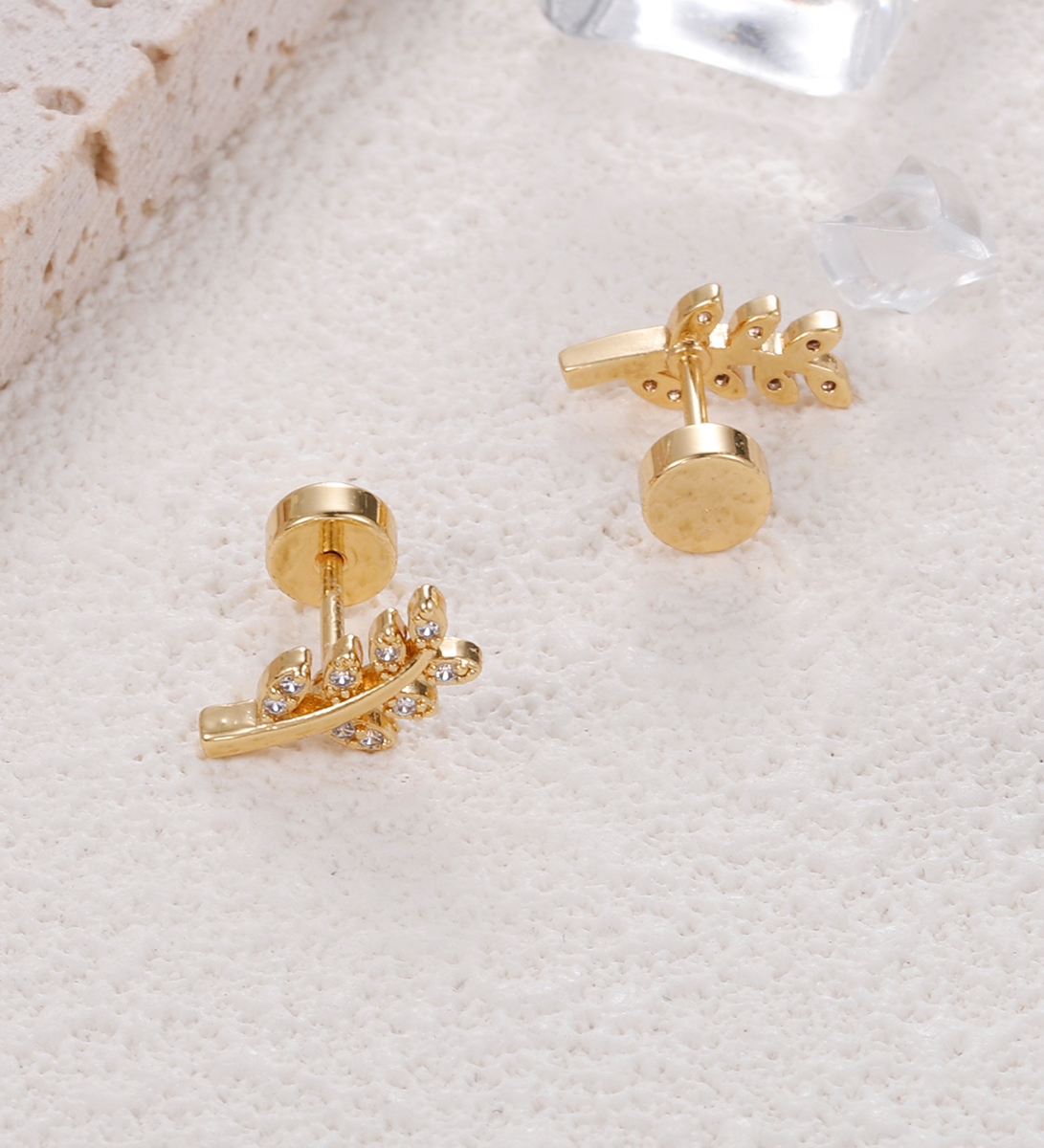 TUPMI 20G Cartilage Earrings for Women 14K Gold Stainless Steel Flat Back Cartilage Stud Earrings for Sensitive Ear Leaf Opal Conch Piercing Jewelry G
