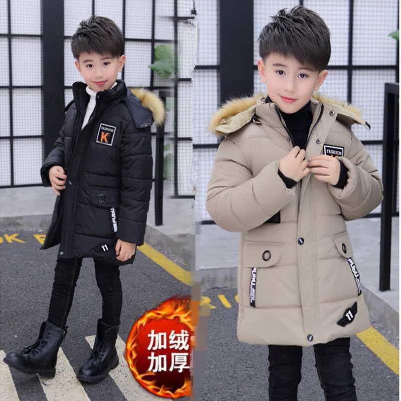 Down Coat 5 6 8 10 12 14 Years Big Boys Jacket Autumn Winter Plus Velvet Warm Teen s Jackets Fashion Mid length Zipper Hooded Boys Jacket H241010