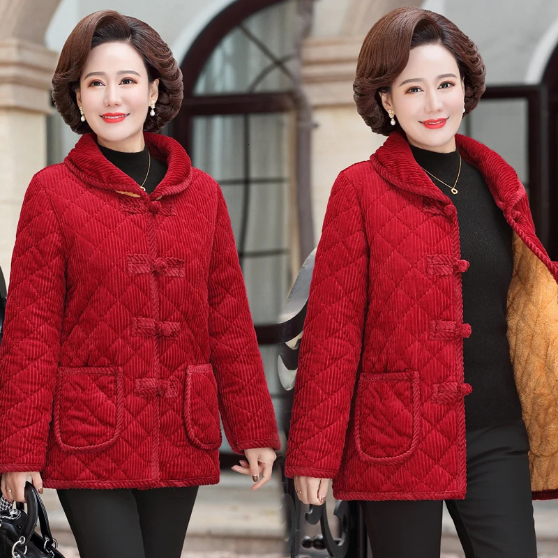 Casual Plus Velvet Thicken Coat Women Middle Aged Mother Winter Jacket Cotton Padded Grandma Parkas plus size women clothing 241010