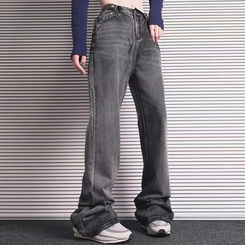 Harajuku Washed Retro Straight Wide Leg Denim Pants for Men and Women High Street Pocket Casual Shining Jeans Y2K Oversized 240929