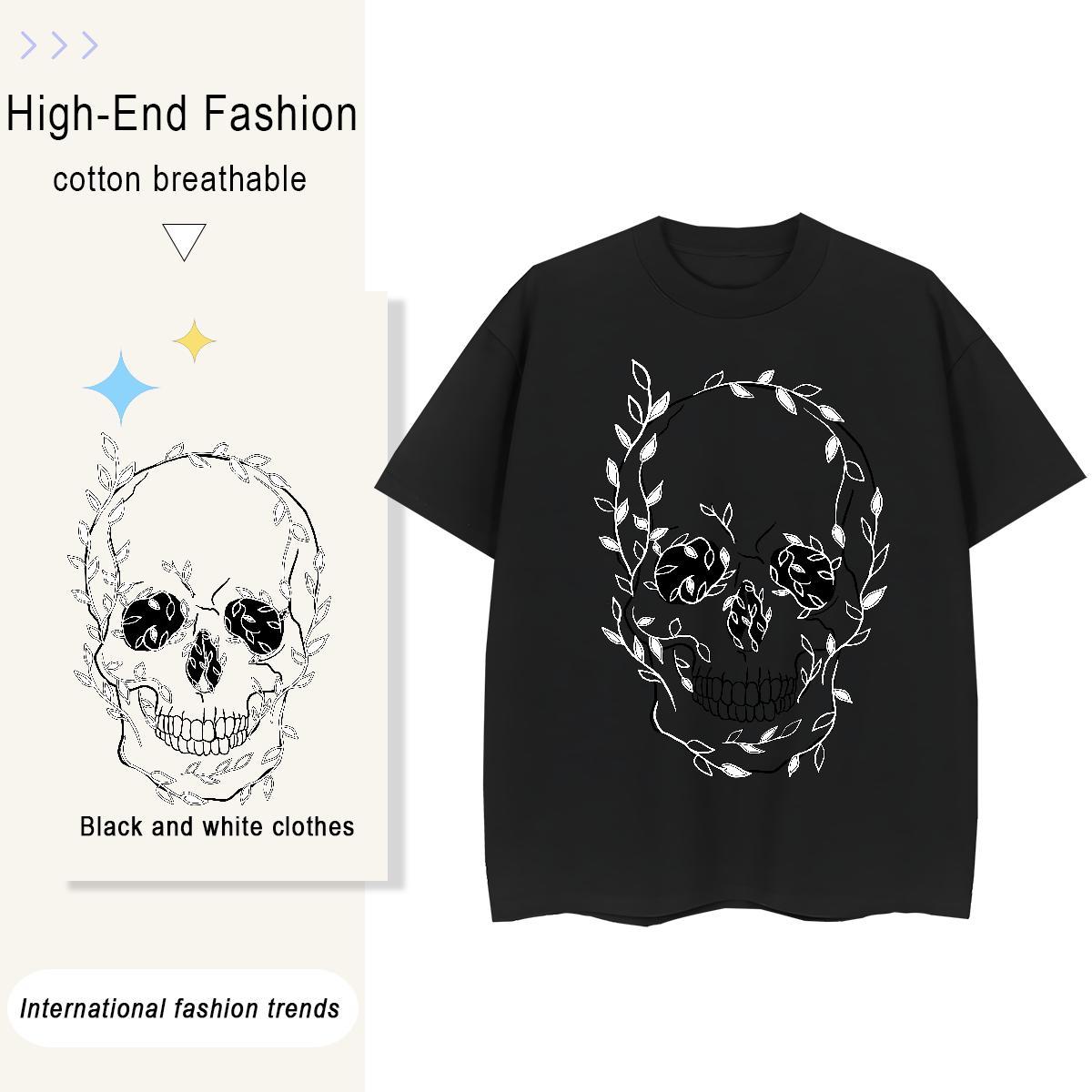 Fashion New T-Shirts 230g Pure Cotton Short Sleeve O-Neck Hip Hop skull Couples T Shirts Designer Nice DIY Printed Wear