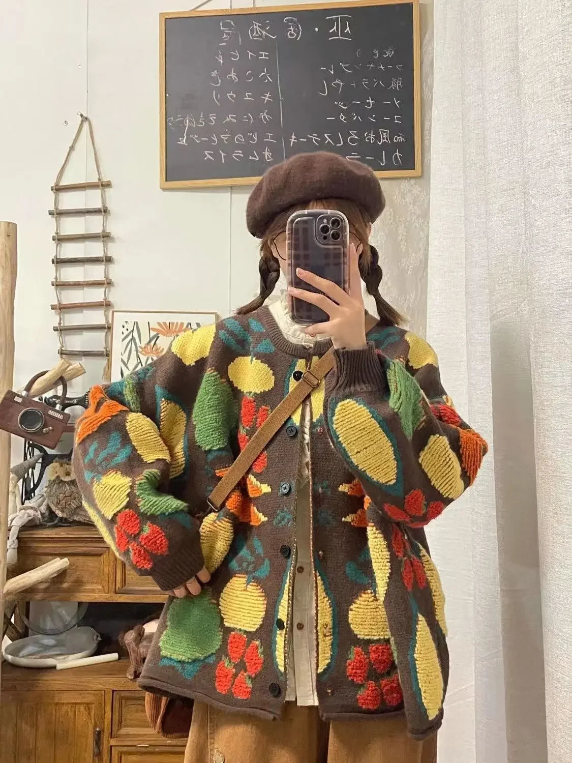 Heavy industrial jacquard sweater womens clothing spring and summer style lazy retro loose casual knitted cardigan top 241007