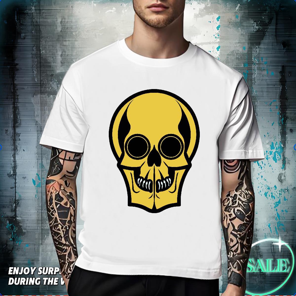Popular Men T Shirts 230g Cotton skull Daily Outfit Anime O-Neck Short Sleeve Tshirts 2024 Summer Tops Shirt