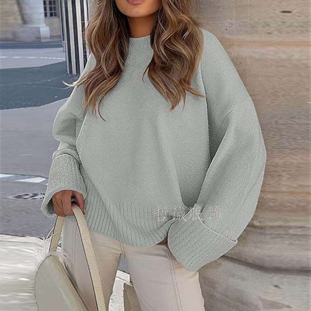 Womens clothing 2024 autumn and winter new loose fitting pullover knitted fashionable bat sleeve round neck sweater for women