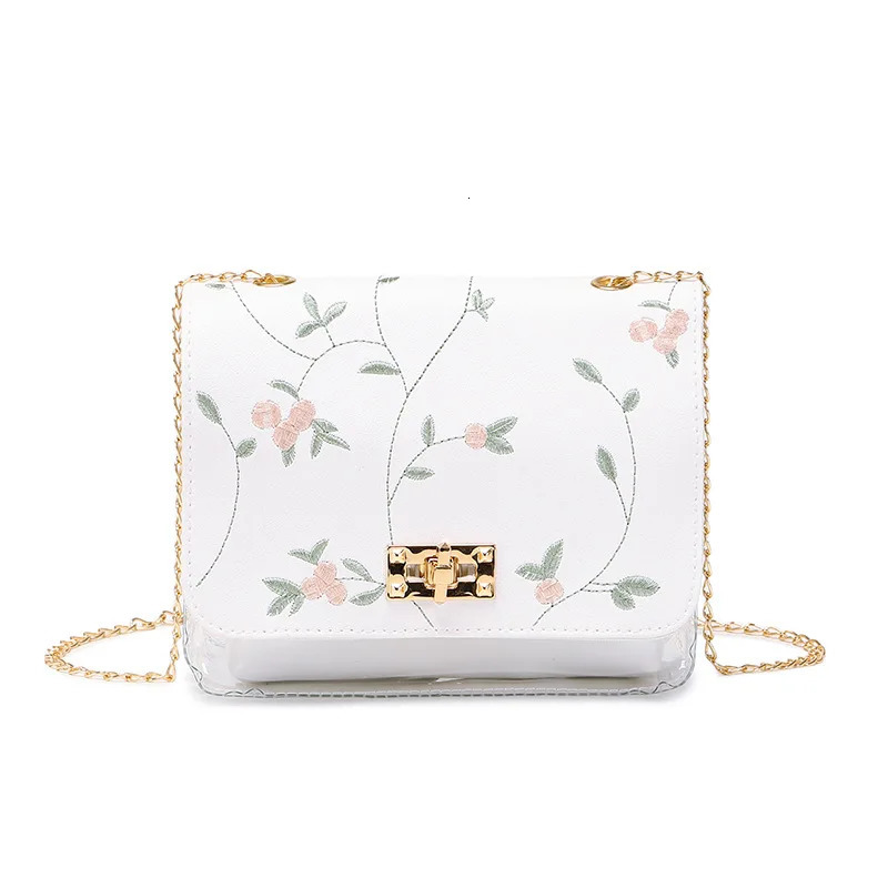 Vintage embroidery color matching transparent mother and baby chain small square bag 241008